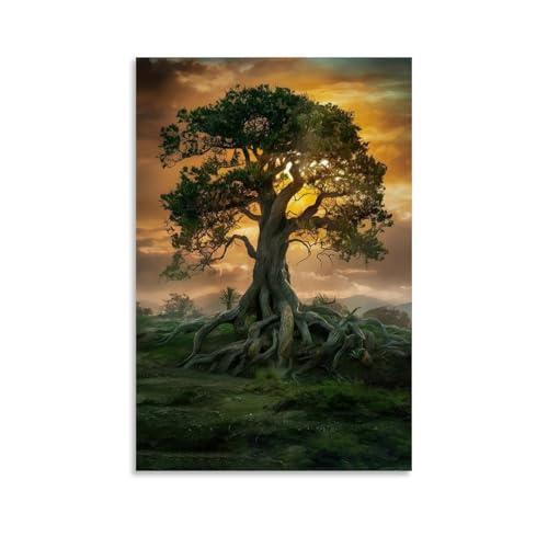 WJHJZQYY Sunlit Majestätischer Baum, Wandkunst, Dekoratives Wandbild, modernes Kunstposter, 30 x 45 cm von WJHJZQYY