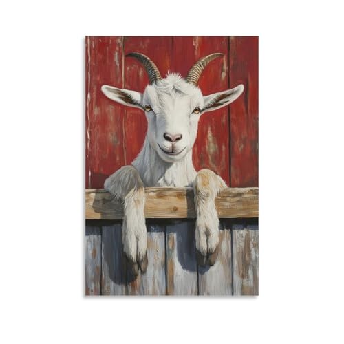 WJHJZQYY Tier-Ölgemälde einer Ziege mit einem Mohawk, der eine Wandfahrt auf einer Scheunenwand auf dem Land durchführt. Dekoratives Wandbild, modernes Kunstposter, 60 x 90 cm von WJHJZQYY