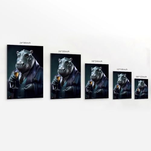 WJHJZQYY Tierposter, Nilpferd mit Weinglas, dekoratives Wandbild, modernes Kunstposter, 40 x 60 cm von WJHJZQYY