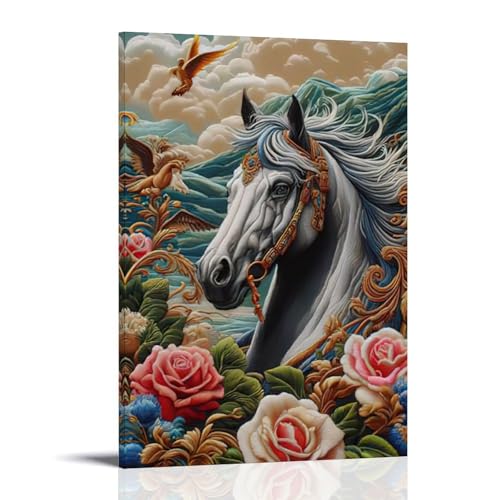 WJHJZQYY Tierposter mit bunten Blumen und Meer und Vogel fliegen im Hintergrund, dekoratives Wandbild, modernes Kunstposter, 40 x 60 cm von WJHJZQYY