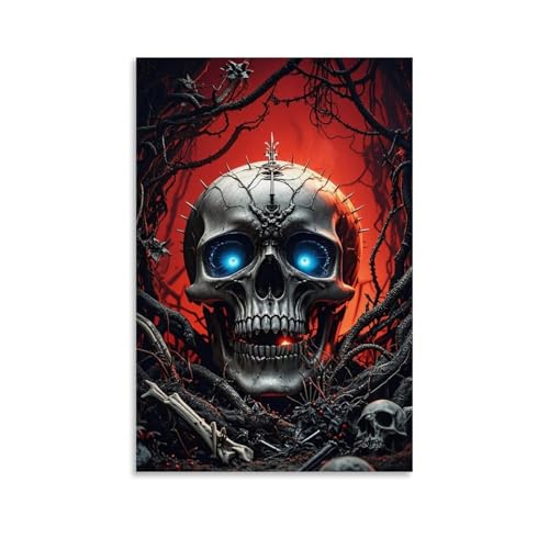WJHJZQYY Unheimliche Totenkopf-Wanddekoration, dunkles Kunstwerk für gruselige Häuser, dekoratives Wandbild, modernes Kunstposter, 40 x 60 cm von WJHJZQYY
