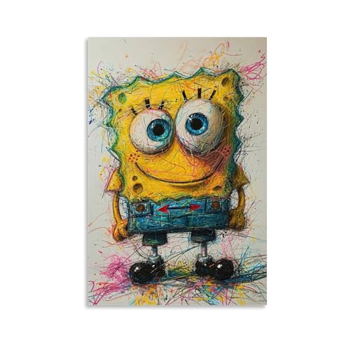 WJHJZQYY Vibrant SpongeBob Wanddekorationsposter für Kinderzimmer, dekoratives Wandbild, modernes Kunstposter, 30 x 45 cm von WJHJZQYY