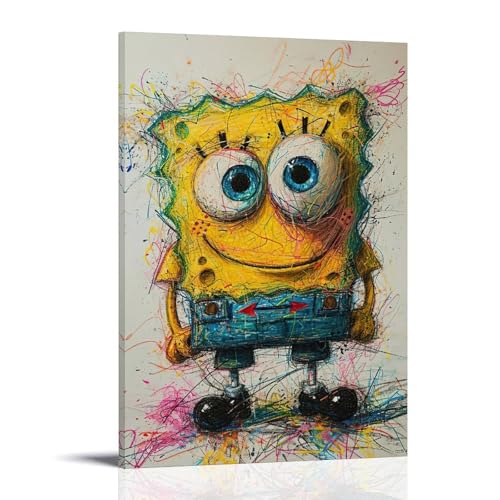 WJHJZQYY Vibrant SpongeBob Wanddekorationsposter für Kinderzimmer, dekoratives Wandbild, modernes Kunstposter, 60 x 90 cm von WJHJZQYY