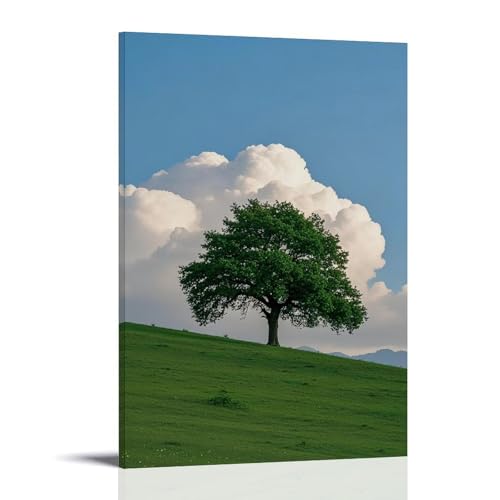 WJHJZQYY Wanddekor-Poster, majestätischer Baum auf üppiger grüner Wiese, dekoratives Wandbild, modernes Kunstposter, 60 x 90 cm von WJHJZQYY