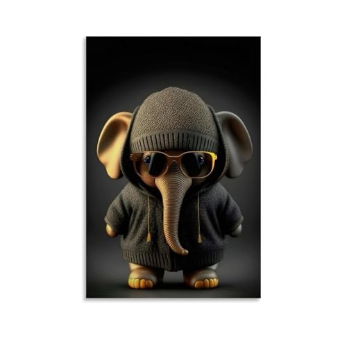 WJHJZQYY Wanddekoration, Elefant im Strickpullover mit Sonnenbrille, 3D-Kunstdruck für Zuhause, dekoratives Wandbild, modernes Kunstposter, 20 x 30 cm von WJHJZQYY