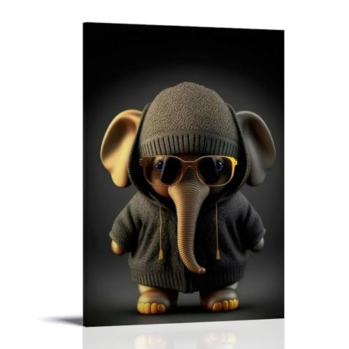 WJHJZQYY Wanddekoration, Elefant im Strickpullover mit Sonnenbrille, 3D-Kunstdruck für Zuhause, dekoratives Wandbild, modernes Kunstposter, 60 x 90 cm von WJHJZQYY