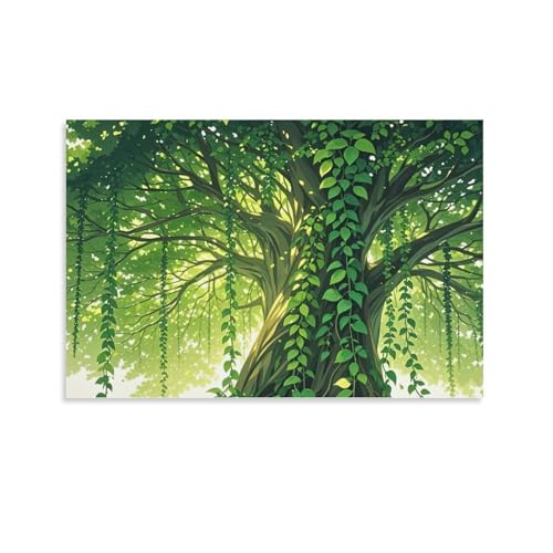 WJHJZQYY Wanddekoration, Motiv: Ätherischer grüner Baum, dekoratives Wandbild, modernes Kunstposter, 60 x 90 cm von WJHJZQYY