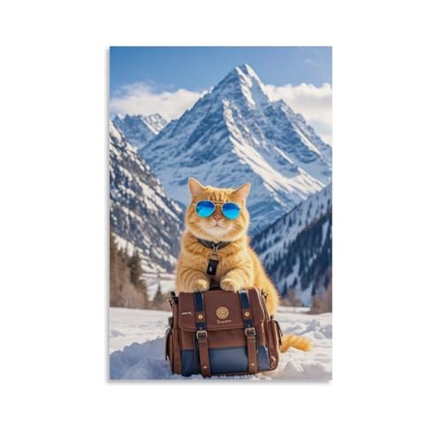 WJHJZQYY Wanddekoration, Motiv: Berg Entdecker, festliche Katze, dekoratives Wandbild, modernes Kunstposter, 60 x 90 cm von WJHJZQYY