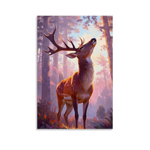 WJHJZQYY Wanddekoration, Motiv: Majestätischer Hirsch, bezaubernder Waldmoment, Kunstdruck, dekoratives Wandbild, modernes Kunstposter, 30 x 45 cm von WJHJZQYY