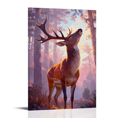 WJHJZQYY Wanddekoration, Motiv: Majestätischer Hirsch, bezaubernder Waldmoment, Kunstdruck, dekoratives Wandbild, modernes Kunstposter, 60 x 90 cm von WJHJZQYY