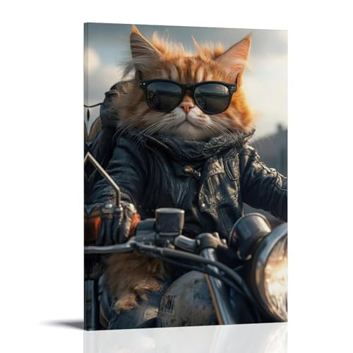 WJHJZQYY Wanddekoration, Motiv: Motorrad-Chic-Katze, dekoratives Wandbild, modernes Kunstposter, 40 x 60 cm von WJHJZQYY