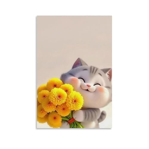 WJHJZQYY Wanddekoration, Motiv: lächelnde Kätzchen, handgefertigt, gelbe Blumen, dekoratives Wandbild, modernes Kunstposter, 40 x 60 cm WJHJZQYY Wanddekoration, Motiv: lächelnde Kätzchen, handgefertigt, gelbe Blumen, dekoratives Wandbild, modernes Kunstposter, 40 x 60 cm von WJHJZQYY