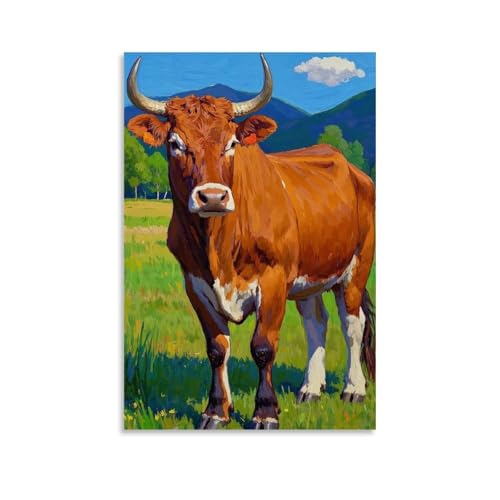 WJHJZQYY Wanddekoration, Poster, majestätische braune Kuh, dekoratives Wandbild, modernes Kunstposter, 50 x 75 cm von WJHJZQYY