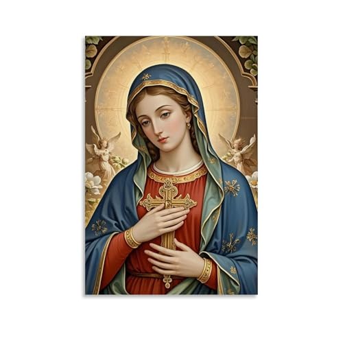 WJHJZQYY Wanddekoration, göttliche Madonna, majestätische Maria mit goldenem Kreuz, dekoratives Wandbild, modernes Kunstposter, 40 x 60 cm von WJHJZQYY