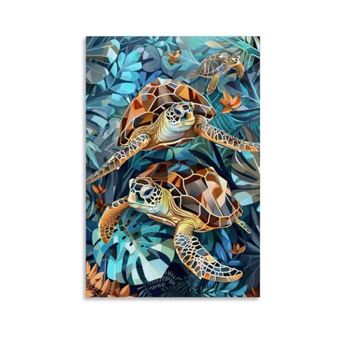 WJHJZQYY Wanddekoration, tropische Meeresschildkröte, lebendige polygonale Kunst für elegantes Zuhause, dekoratives Wandbild, modernes Kunstposter, 20 x 30 cm von WJHJZQYY