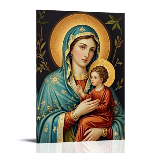 WJHJZQYY Wanddekoration "Merry Madonna", majestätische Jungfrau Maria und Kind, Leinwandkunst für Heimdekoration, dekoratives Wandbild, modernes Kunstposter, 20 x 30 cm von WJHJZQYY