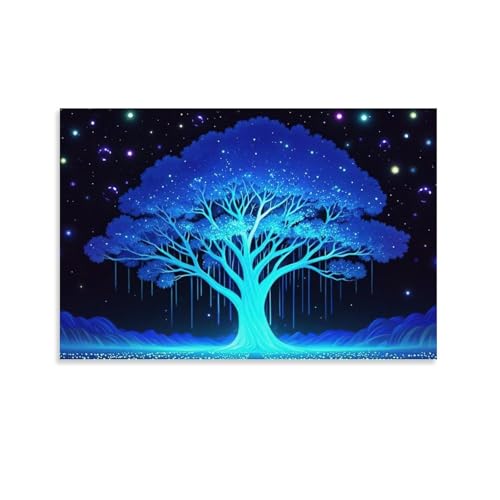 WJHJZQYY Wanddekorationsposter, Motiv: Mystischer blauer Baum, dekoratives Wandbild, modernes Kunstposter, 50 x 75 cm von WJHJZQYY
