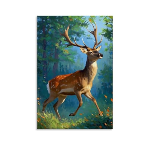 WJHJZQYY Wanddekorationsposter mit majestätischem Hirsch, dekoratives Wandbild, modernes Kunstposter, 50 x 75 cm von WJHJZQYY