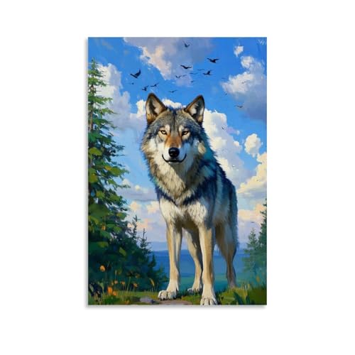 WJHJZQYY Wandkunst, Motiv: Majestätischer Wald, Wolf, Dekoration, Gemälde, dekoratives Wandbild, modernes Kunstposter, 40 x 60 cm WJHJZQYY Wandkunst, Motiv: Majestätischer Wald, Wolf, Dekoration, Gemälde, dekoratives Wandbild, modernes Kunstposter, 40 x 60 cm von WJHJZQYY