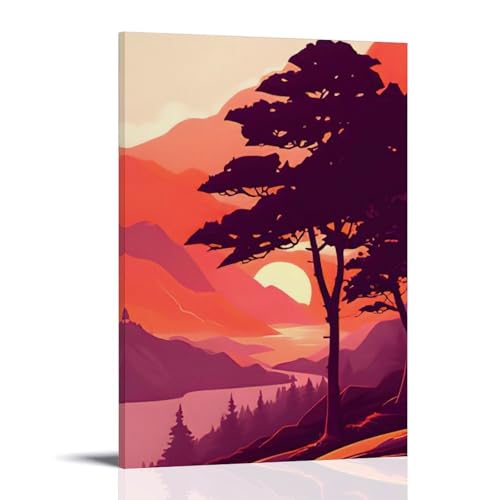 WJHJZQYY Wandkunst, Motiv: Sonnenuntergang, Gelassenheit, lebendige Landschaft, dekoratives Wandbild, modernes Kunstposter, 60 x 90 cm von WJHJZQYY