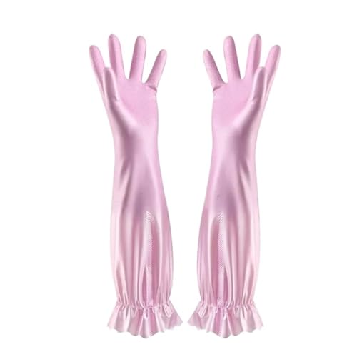 WJIAYAO Reinigungshandschuhe Mit Fleece gefütterte Haushaltshandschuhe aus Latexgummi for Geschirrspülen und Wäschewaschen. Zweifarbiges Blockdesign for den Heimgebrauch(Flocking drawstring pink) von WJIAYAO