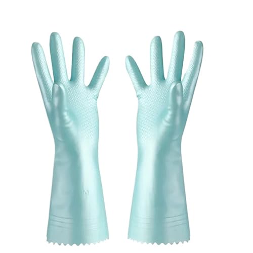 WJIAYAO Reinigungshandschuhe Mit Fleece gefütterte Haushaltshandschuhe aus Latexgummi for Geschirrspülen und Wäschewaschen. Zweifarbiges Blockdesign for den Heimgebrauch(Flocking short blue) von WJIAYAO