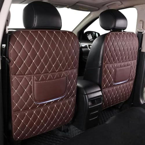WJJQSB 2 Stück Auto Rücksitz Anti Kick Pad für Mercedes Benz C-Class Coupe AMG C205 2-Door, Sitzs Rückenlehne Rücksitzschoner Anti-Kick Matte mit Organizer Taschen,Brown-Long von WJJQSB