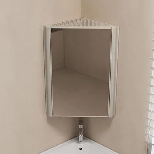 WJKBZQ Badezimmer-Eckschrank mit Spiegel, Einzeltür-Wandspiegelschrank, Hängeschrank mit 2 Ablageflächen Öffnet Sich von Links Nach Rechts(Khaki,33x63cm) von WJKBZQ