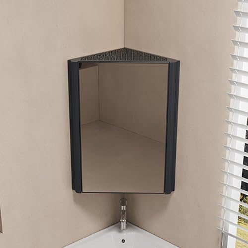 WJKBZQ Badezimmer-Eckschrank mit Spiegel, Einzeltür-Wandspiegelschrank, Hängeschrank mit 2 Ablageflächen Öffnet Sich von Links Nach Rechts(Schwarz,33x63cm) von WJKBZQ
