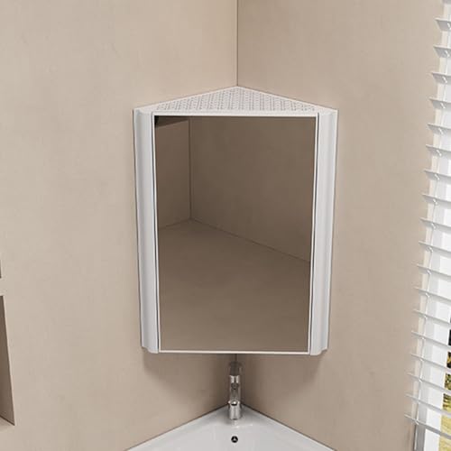 WJKBZQ Badezimmer-Eckschrank mit Spiegel, Einzeltür-Wandspiegelschrank, Hängeschrank mit 2 Ablageflächen Öffnet Sich von Links Nach Rechts(White,33x63cm) von WJKBZQ