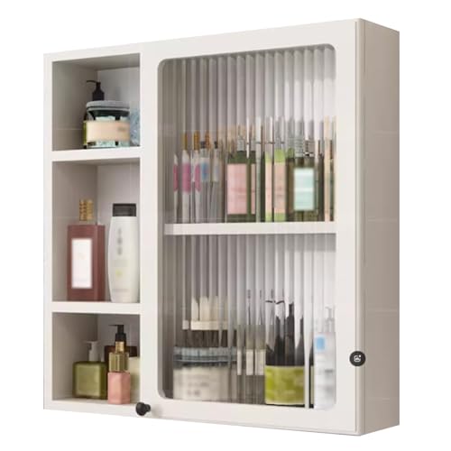 WJKBZQ Badezimmerschrank, Wandmontierte Aufbewahrungsorganizer über Der Toilette, Platzsparende Medikamentenschränke mit Türen und 3 Offenen Regalen(70X15X70cm) von WJKBZQ