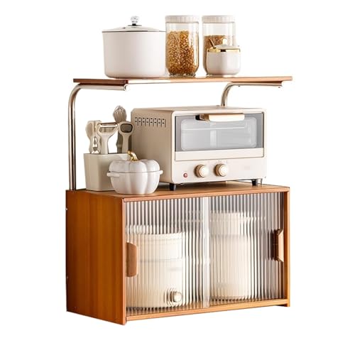 WJKBZQ Bambus-Küchen-Sideboard-Vorratsschränke, Schiebetür-Mikrowellenständer mit Stauraum, Geschirrschrank für Schüsseln und Teller(A,55cm-with partition) von WJKBZQ