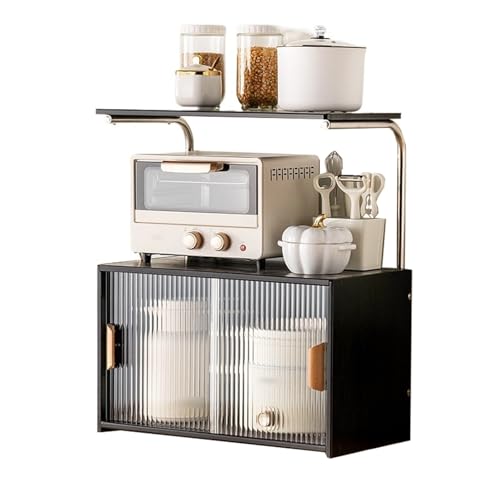WJKBZQ Bambus-Küchen-Sideboard-Vorratsschränke, Schiebetür-Mikrowellenständer mit Stauraum, Geschirrschrank für Schüsseln und Teller(B,55cm-with partition) von WJKBZQ