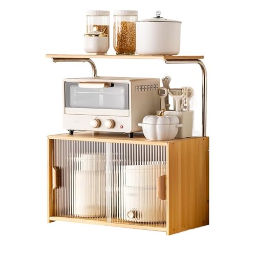 WJKBZQ Bambus-Küchen-Sideboard-Vorratsschränke, Schiebetür-Mikrowellenständer mit Stauraum, Geschirrschrank für Schüsseln und Teller(C,55cm-with partition) von WJKBZQ