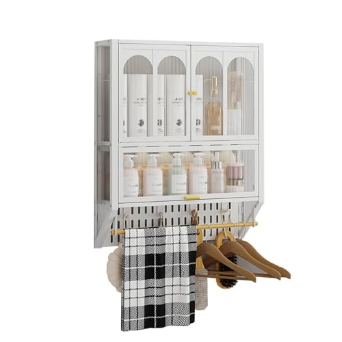 WJKBZQ Wandmontierter Badezimmerschrank, Transparente Acryltür, Aufbewahrungsschrank über Der Toilette mit Handtuchhalter und Verstellbarem Regal(White) von WJKBZQ