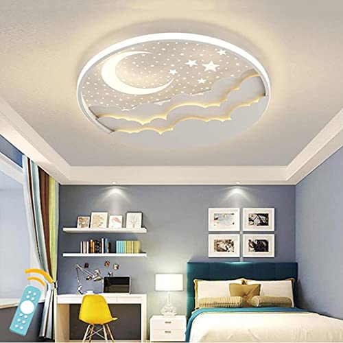 WJLL LED Kinder Deckenlampe Stern Mond Deckenleuchte Für Kinder Acryl Lampenschirm Stufenloses Dimmen 3000K-6500K Ultradünn Schlafzimmer Decke Lampe Kindergarten Beleuchtung Kronleuchter,Weiß,40cm von WJLL