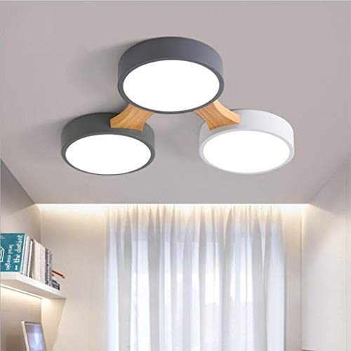 Nordic Macaron Round Log Deckenleuchte Schlafzimmer Kreis Holz LED Deckenlampe Beleuchtung Weiß Grau Grün Metall Acryl Neutral Licht Dimmbar Arbeitszimmer Esszimmer,3heads von WJLL