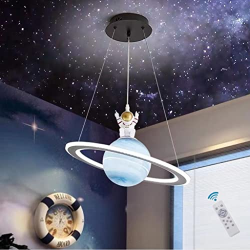 WJLL Kinderzimmer Kronleuchter LED dimmbar mit Fernbedienung Deckenleuchte 72W Sternenhimmel Lampe Pendellampe Astronaut Planeten Pendelleuchte Junge Schlafzimmer Beleuchtung Deckenlampe Hängelampe von WJLL