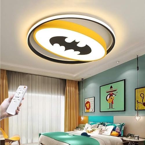 WJLL LED Deckenlampe Kinderzimmerlampe Dimmbar Deckenleuchte Batman Acryl Lampenschirm Kinder Kreative Cartoon Decke Licht Mit Fernbedienung Schlafzimmer Arbeitszimmer Beleuchtung Lampe Gelb 50cm von WJLL