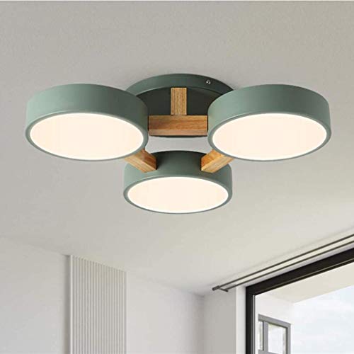 WJLL LED Deckenleuchte, 36w Φ54cm 3-flammig, Lichtfarbe dimmbar in 3 Stufen, Moderne Holz&Metall Wohnzimmerlampe,Deckenlampe für Schlafzimmer Wohnzimmer Kinderzimmer Esszimmer Küche Flur,Grün von WJLL