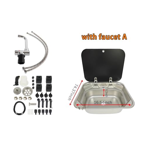 RV Caravan Camping Edelstahl Handwaschbecken Waschbecken mit gehärtetem Glasdeckel RV Zubehör RV Edelstahl Abgedeckt Waschbecken(Sink with Faucet A) von WJLYDM