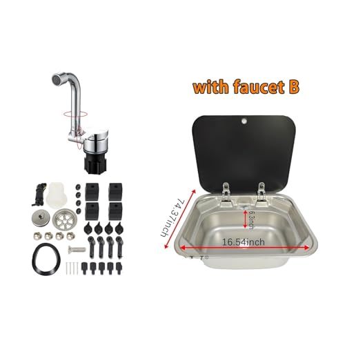 RV Caravan Camping Edelstahl Handwaschbecken Waschbecken mit gehärtetem Glasdeckel RV Zubehör RV Edelstahl Abgedeckt Waschbecken(Sink with Faucet B) von WJLYDM