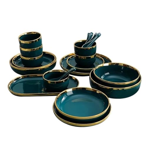 WJLYDM Geschirrset Grüne Keramikplatte Steak Lebensmittel Teller Schalen Abendessen Teller Porzellan Geschirr Set for Familie Hotel FüR Das Abendessen(Spoon 1pcs) von WJLYDM