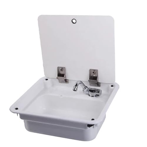 Weißes Waschbecken mit Deckel und Wasserhahn, geeignet for Boot, Caravan, Wohnmobil, 445 x 400 x 140 mm, leicht zu reinigen Weißes Waschbecken mit Deckel und Wasserhahn, geeignet for Boot, Caravan, Wohnmobil, 445 x 400 x 140 mm, leicht zu reinigen von WJLYDM