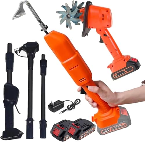 WJMRELIABLE Elektrischer Garten-Rotavator,Gartenboden-Kultivator-Rotavator,Mini-Grabhacke,Handfräse-Jätmaschine,Mit Batterien & Teleskopstange,Zum Grasschneiden,Bodenbearbeitung,Jäten von WJMRELIABLE