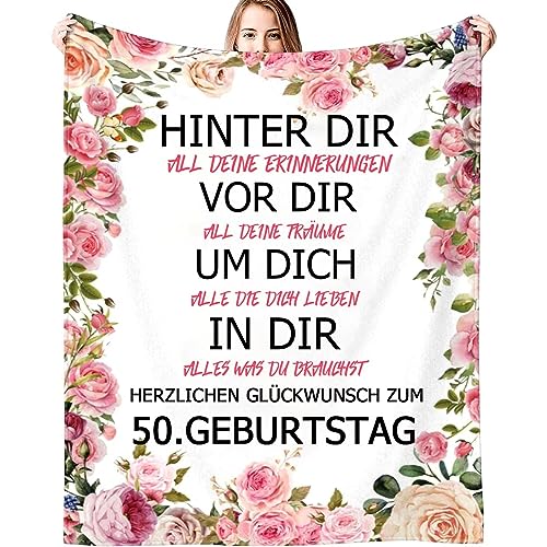 Geschenk zum 50. Geburtstag Decke für Frauen, 50 Jahre alte Geburtstagsgeschenke für Frauen, Kuscheldecke für Freundin, Mama, Oma, Schwester, Ehefrau, Tante Geschenkideen, Flauschige Fleecedecke von WJMSDK