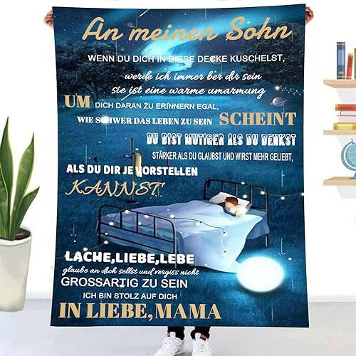 Kuscheldecke An Meinen Sohn von Mama- Mutter Sohn Personalisierte Decke Geschenk, Super Weiche Flanell Wohndecke, Junge Geburtstags Abschluss-Geschenke, Geschenk für Sohn von WJMSDK