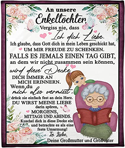 WJMSDK Kuscheldecke Personalisierte Decke An Unere Enkelin von Oma Und Opa, Deutsche Briefdecke Positiv Ermutigen Flauschige Wohndecke für Couch Bett Tv-Decken Geschenk von WJMSDK