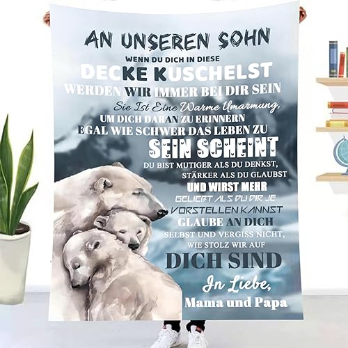 WJMSDK Personalisierte Decke Geschenke Für Sohn von Eltern, Kuscheldecke An Unseren Sohn von Mama und Papa, 18 Geburtstag Junge, Witziges Weihnachten Abschluss-Geschenke von WJMSDK