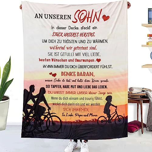 WJMSDK Personalisierte Decke Geschenke Für Sohn von Eltern, Kuscheldecke An Unseren Sohn von Mama und Papa, 18 Geburtstag Junge, Witziges Weihnachten Abschluss-Geschenke von WJMSDK